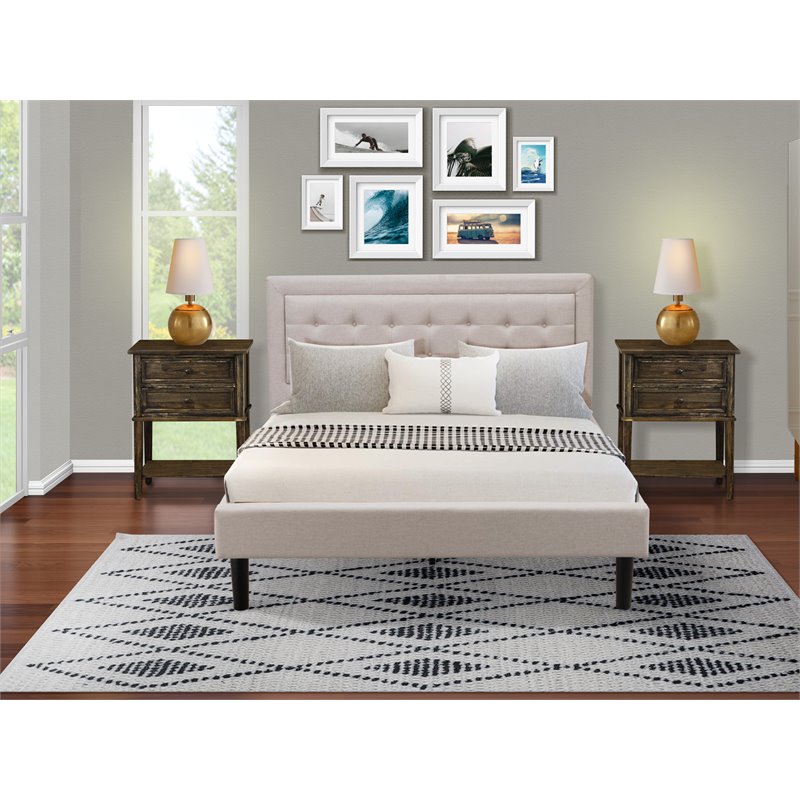 East West Furniture 3-piece Wood Fannin Bedroom Set in Mist Beige