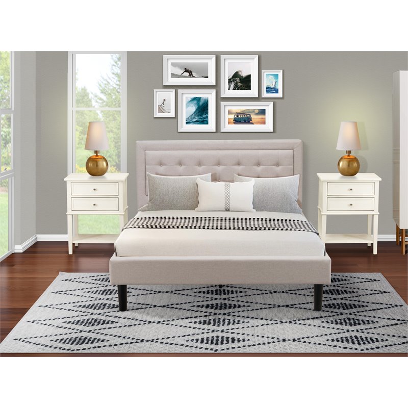 East West Furniture 3-piece Wood Queen Bedroom Set in Mist Beige/Butter Cream