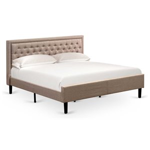 East West Furniture Kendall Wood and Linen Fabric King Size Bed in Khaki Brown