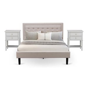 East West Furniture 3-piece Wood Fannin Queen Bedroom Set in Mist Beige