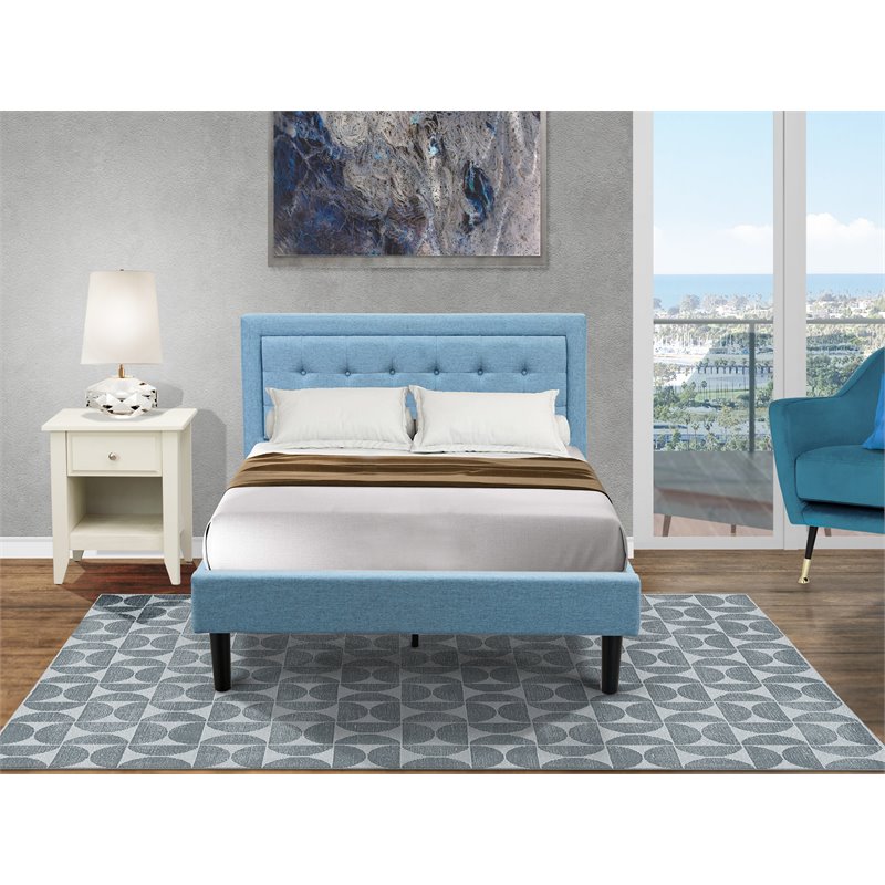 East West Furniture 2-piece Wood Platform Full Bedroom Set in Denim Blue/Cream