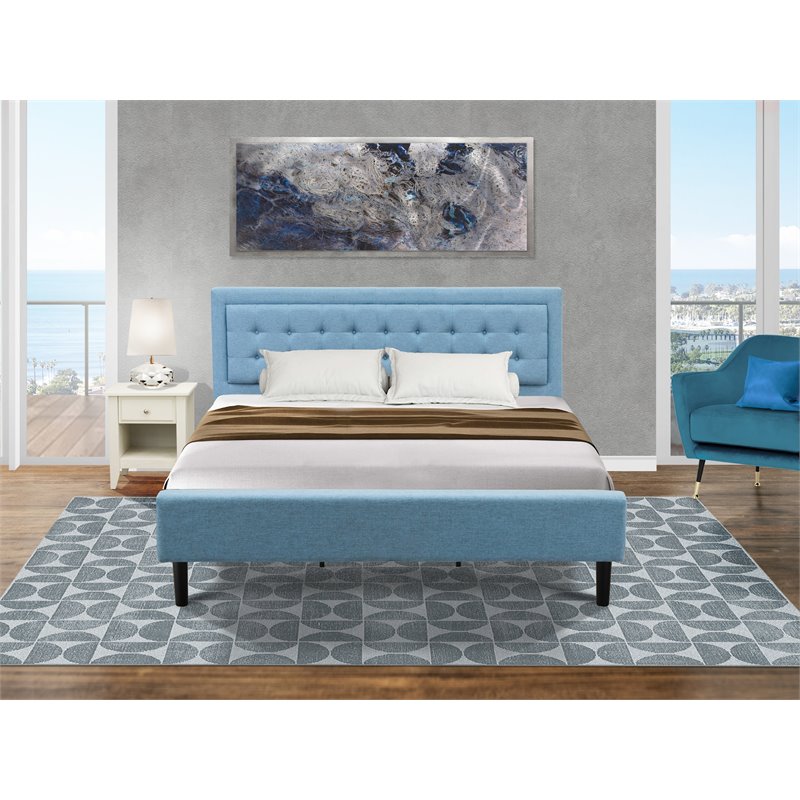 East West Furniture 2-piece Wood Fannin King Bedroom Set in Black/Denim Blue