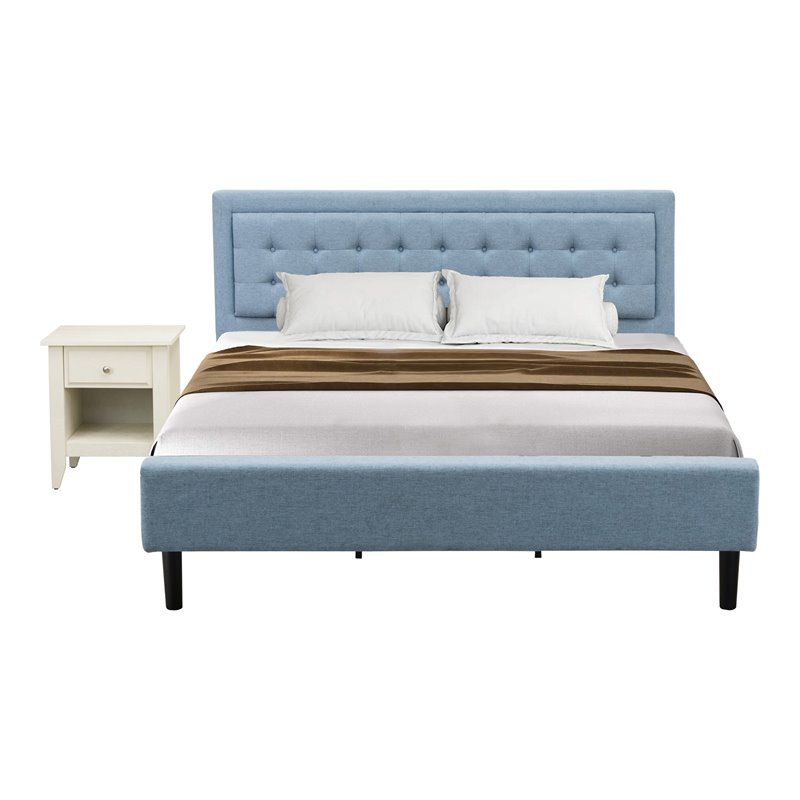 East West Furniture 2-piece Wood Fannin King Bedroom Set in Black/Denim Blue