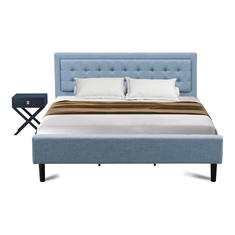 East West Furniture 2-piece Wood Fannin King Bedroom Set in Denim Blue