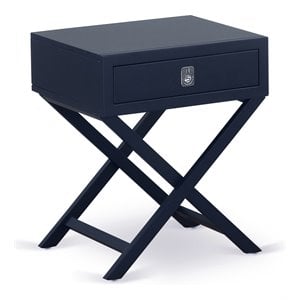 East West Furniture Hamilton 20&quot Wood Nightstand with Drawer in Navy Blue