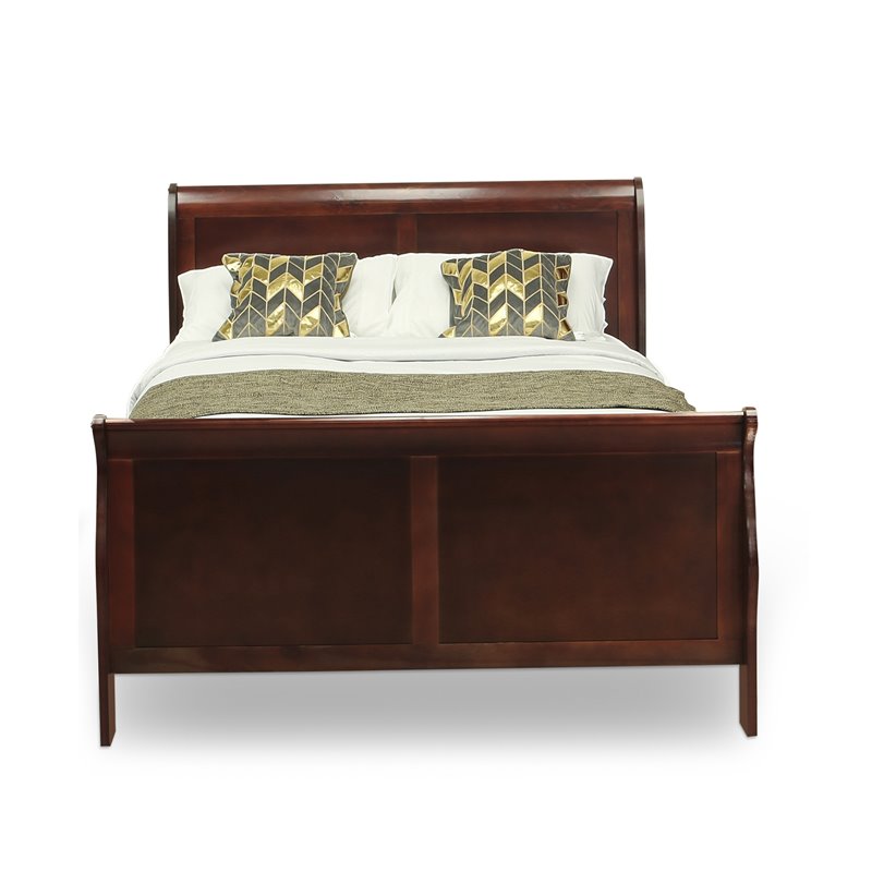 East West Furniture Louis Philippe 2-piece Wood Queen Bedroom Set in Walnut