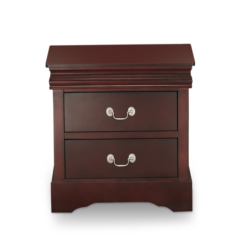 East West Furniture Louis Philippe 2-piece Wood Queen Bedroom Set in Walnut