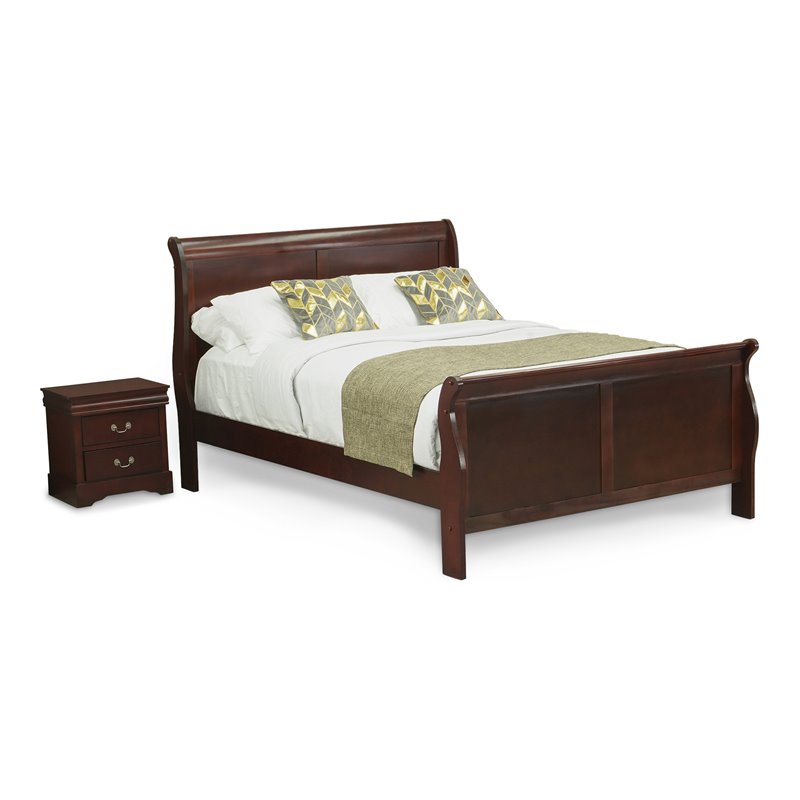East West Furniture Louis Philippe 2-piece Wood Queen Bedroom Set in Walnut