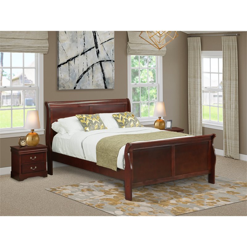East West Furniture Louis Philippe 3-piece Wood Queen Bedroom Set in Walnut