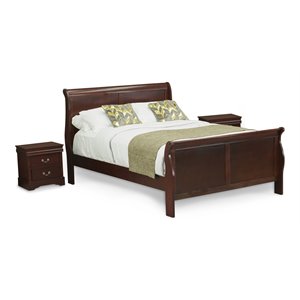 East West Furniture Louis Philippe 3-piece Wood Queen Bedroom Set in Walnut