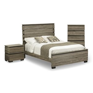 east west furniture savona 3-piece wood queen bedroom set in antique gray