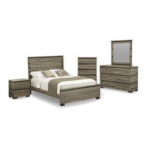 east west furniture savona 5-piece wood queen bedroom set in antique gray