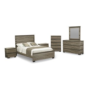 east west furniture savona 6-piece wood queen bedroom set in antique gray