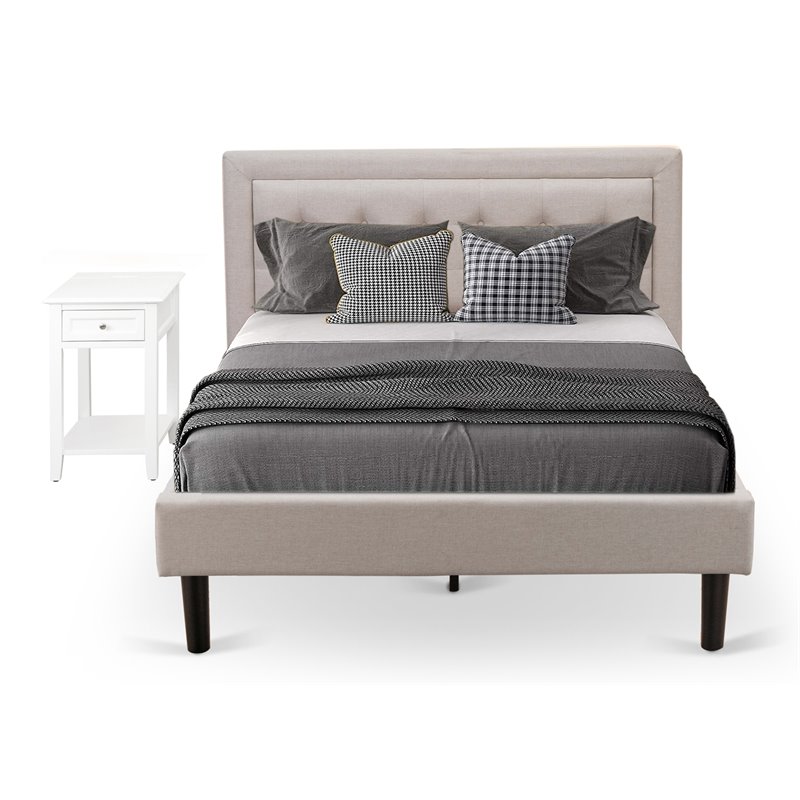 East West Furniture 2-piece Wood Fannin Full Bedroom Set in Mist Beige/Black