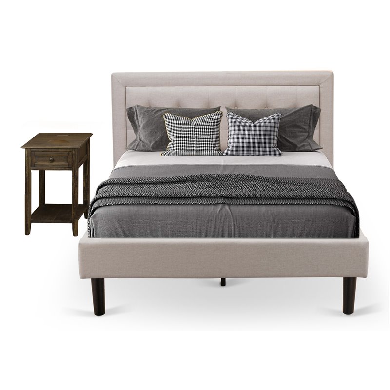 East West Furniture 2-piece Wood Fannin Full Bedroom Set in Black/Mist Beige