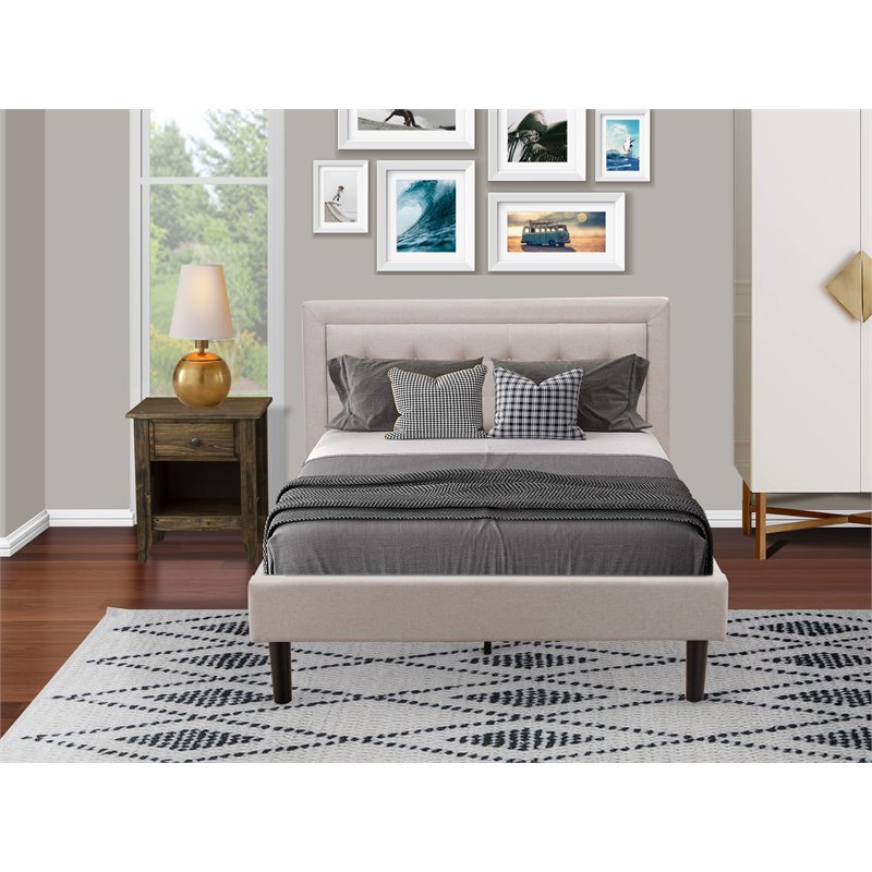 East West Furniture 2-piece Wood Platform Bedroom Set in Beige/Jacobean