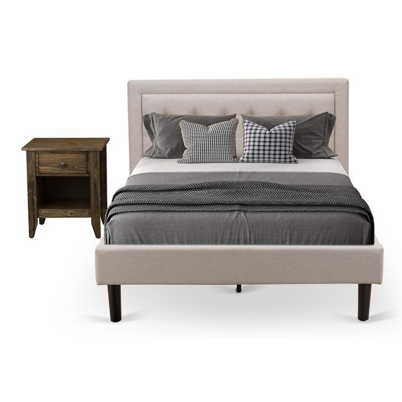 East West Furniture 2-piece Wood Platform Bedroom Set in Beige/Jacobean