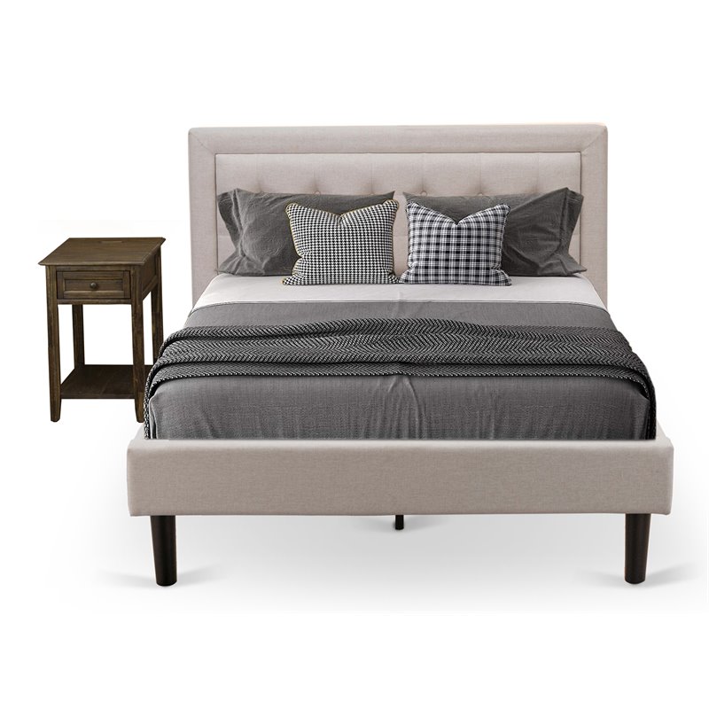 East West Furniture 2-piece Wood Fannin Full Bedroom Set in Mist Beige