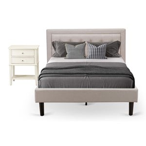 East West Furniture 2-piece Wood Platform Full Bedroom Set in Mist Beige/Cream