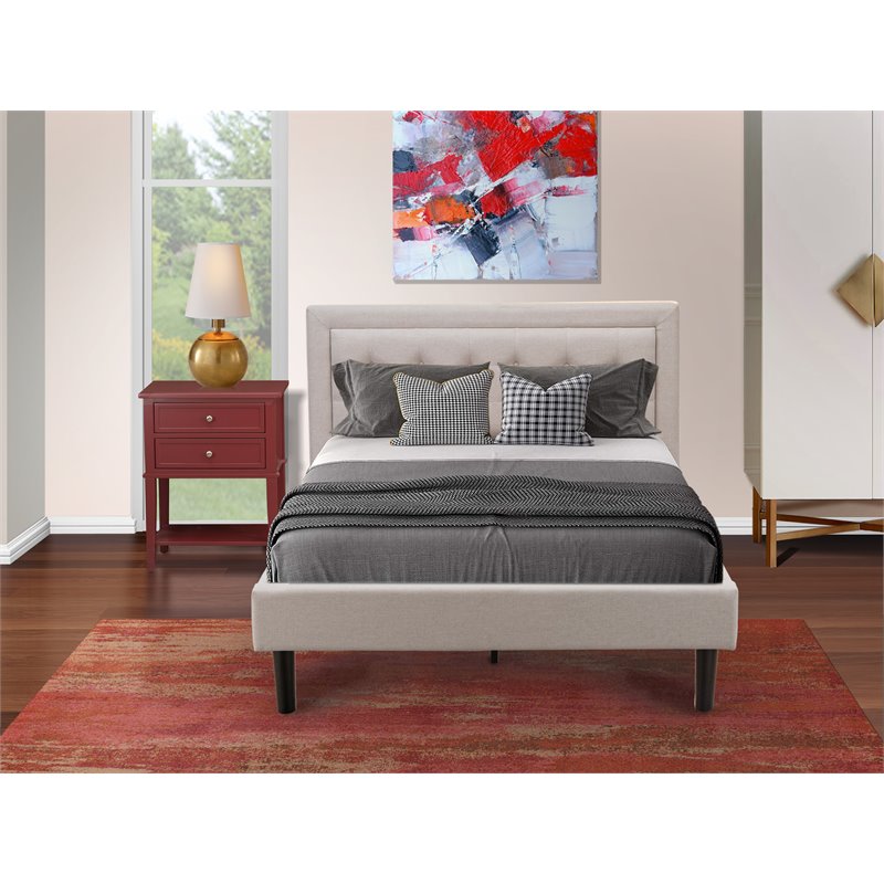 East West Furniture 2-piece Wood Fannin Bedroom Set in Mist Beige/Burgundy