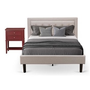 East West Furniture 2-piece Wood Fannin Bedroom Set in Mist Beige/Burgundy