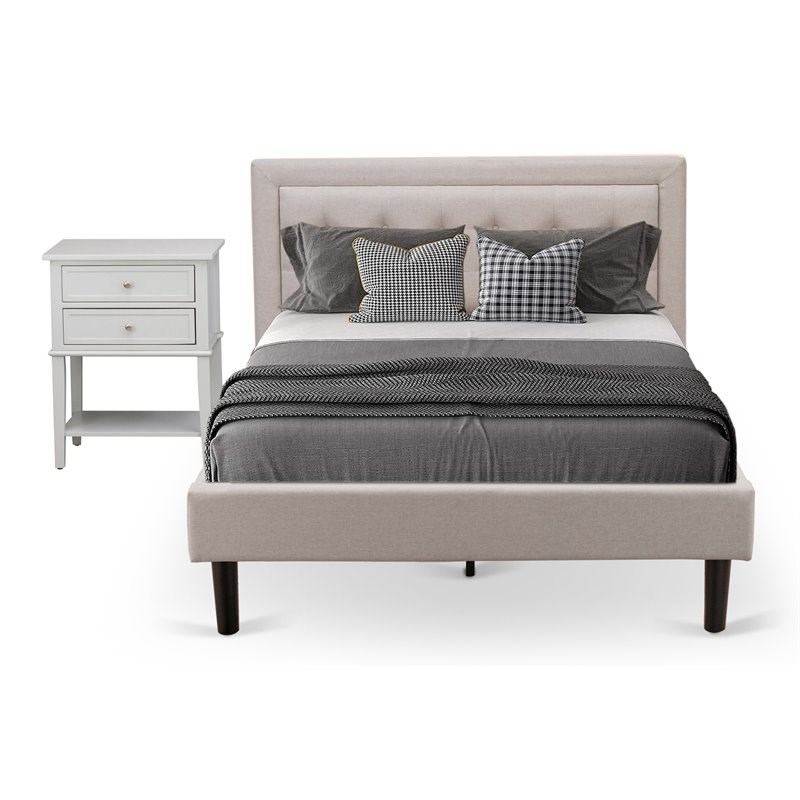 East West Furniture 2-piece Wood Platform Bedroom Set in Mist Beige/Urban Gray