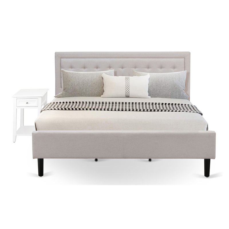 East West Furniture 2-piece Wood Fannin Bedroom Set in Mist Beige/Jacobean