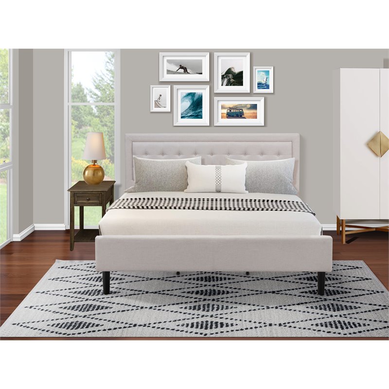 East West Furniture 2-piece Wood Platform King Bedroom Set in Mist Beige
