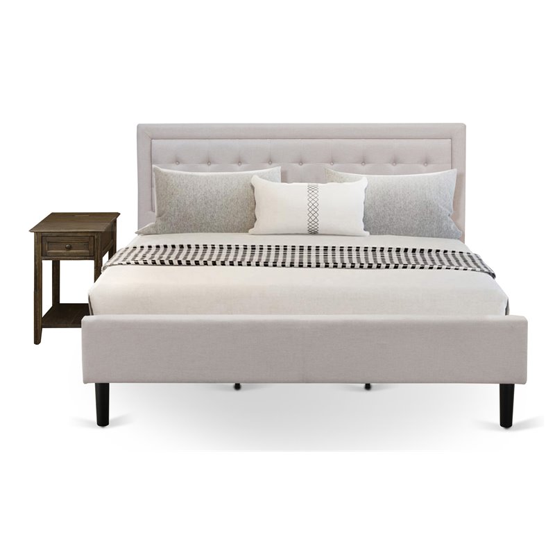 East West Furniture 2-piece Wood Platform King Bedroom Set in Mist Beige