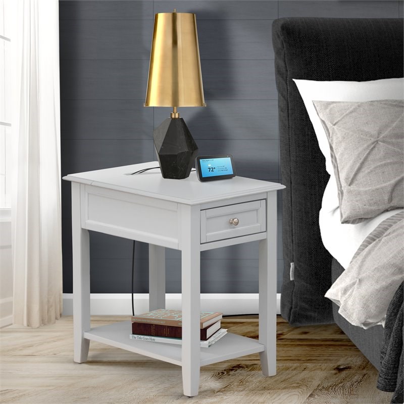 East West Furniture Denison 1-Drawer Asian Wood Nightstand in Urban Gray