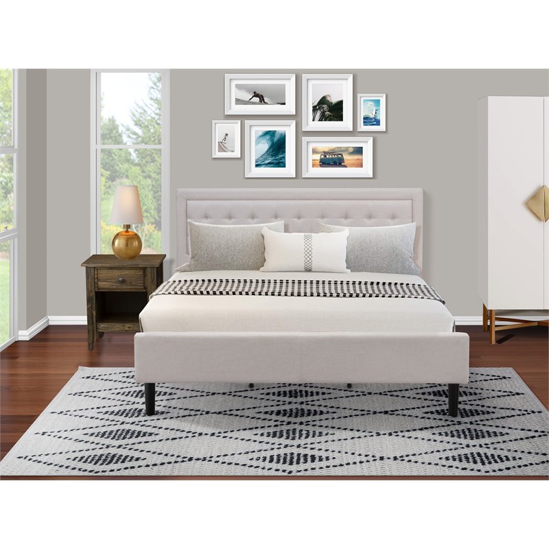 East West Furniture 2-piece Wood Platform King Bedroom Set in Mist Beige/Black