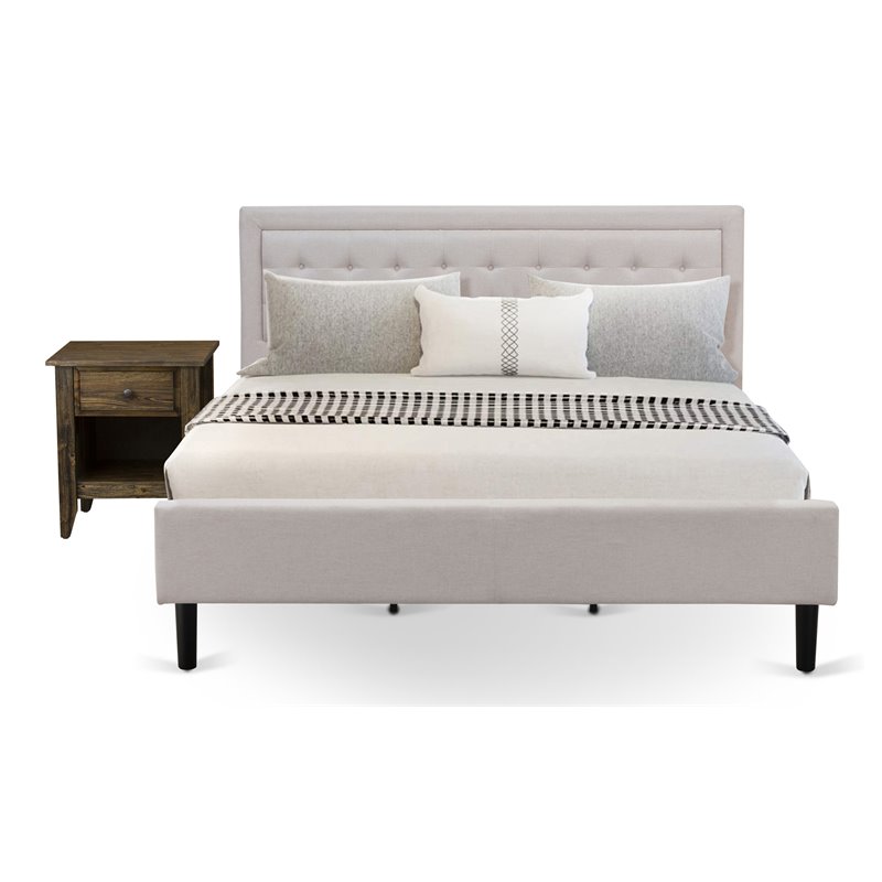 East West Furniture 2-piece Wood Platform King Bedroom Set in Mist Beige/Black