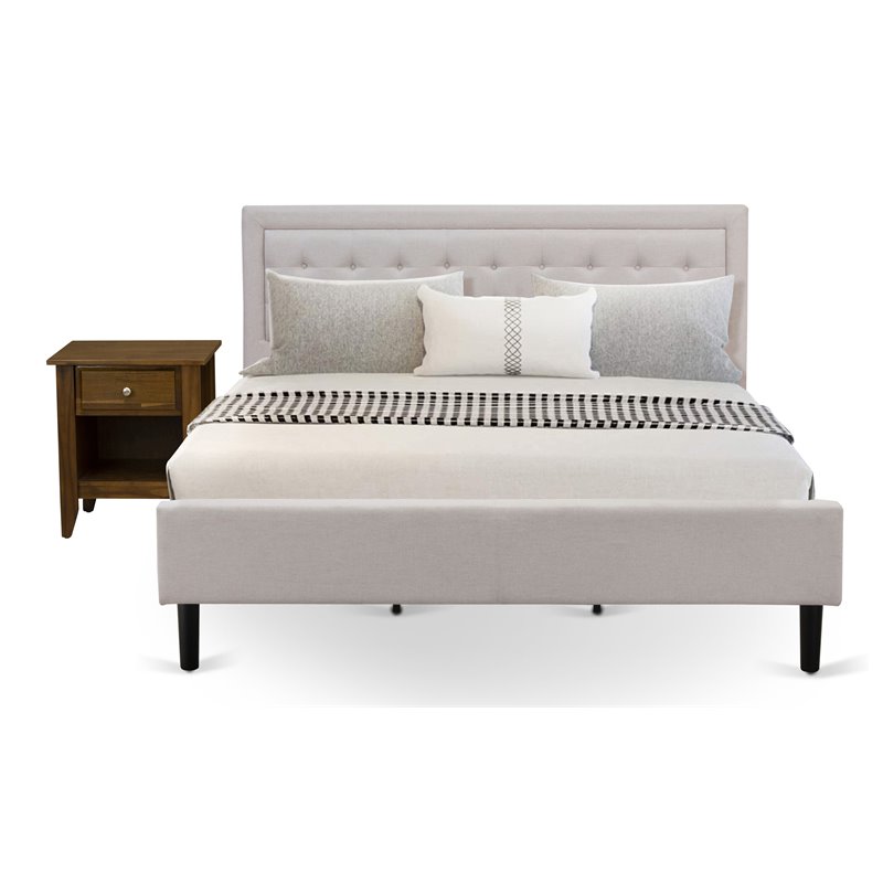 East West Furniture 2-piece Wood Fannin King Bedroom Set in Beige/Walnut