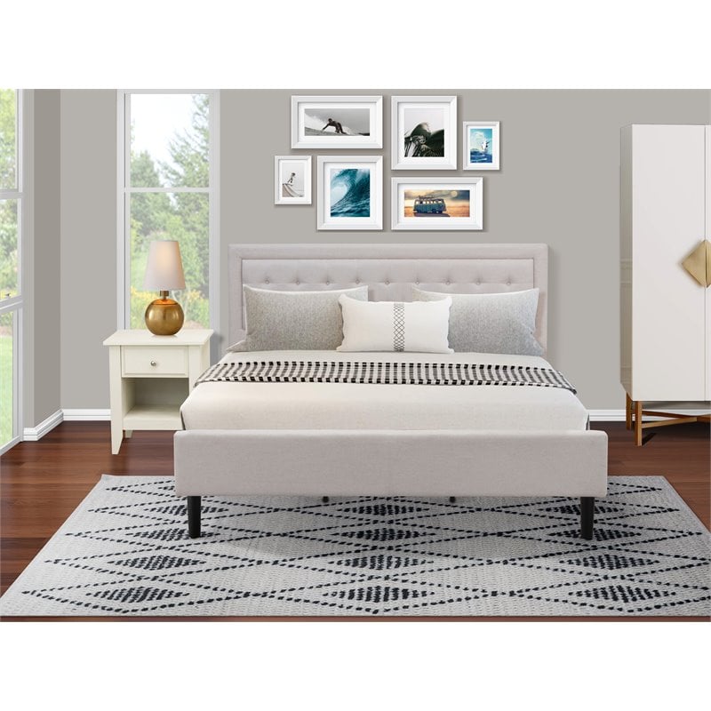 East West Furniture 2-piece Wood Platform King Bedroom Set in Mist Beige/Walnut