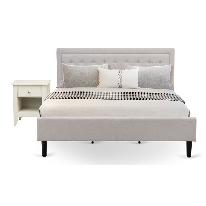 East West Furniture 2-piece Wood Platform King Bedroom Set in Mist Beige/Walnut