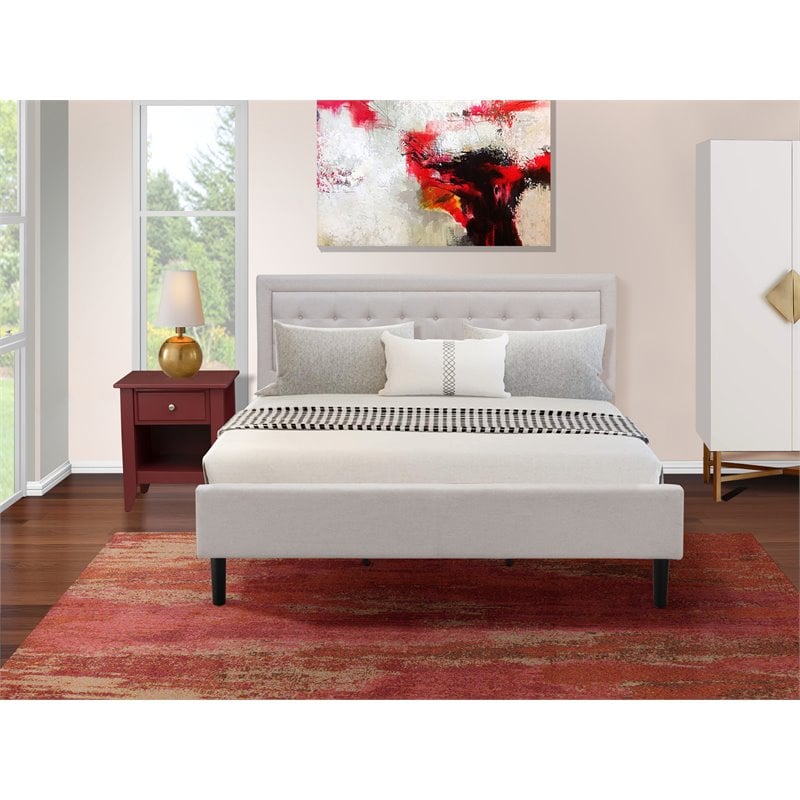 East West Furniture 2-piece Wood Fannin King Bedroom Set in Beige/Burgundy