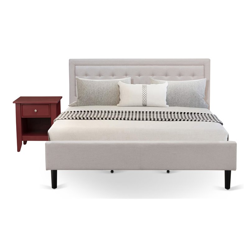 East West Furniture 2-piece Wood Fannin King Bedroom Set in Beige/Burgundy