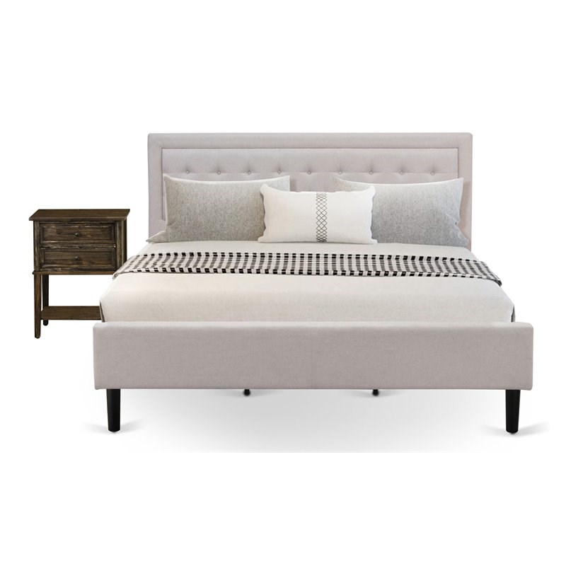 East West Furniture 2-piece Wood Fannin King Bedroom Set in Mist Beige/Jacobean