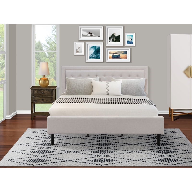 East West Furniture 2-piece Wood Fannin King Bedroom Set in Mist Beige/Jacobean