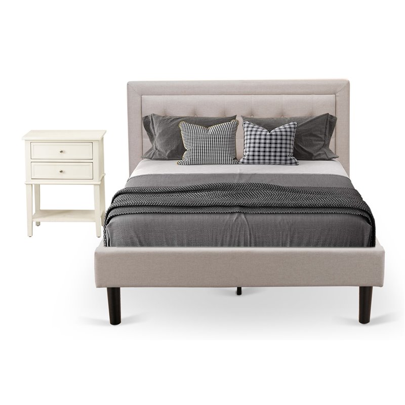 East West Furniture 2-piece Wood Fannin King Bedroom Set in Mist Beige/Cream