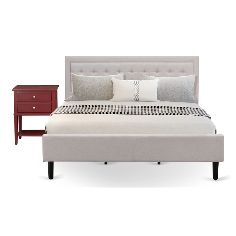 East West Furniture 2-piece Wood Fannin Bedroom Set in Beige/Burgundy