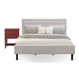 East West Furniture 2-piece Wood Fannin Bedroom Set in Beige/Burgundy