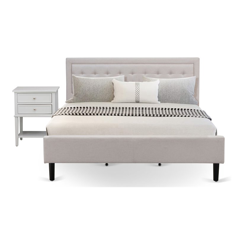 East West Furniture 2-piece Wood King Bedroom Set in Mist Beige/Urban Gray