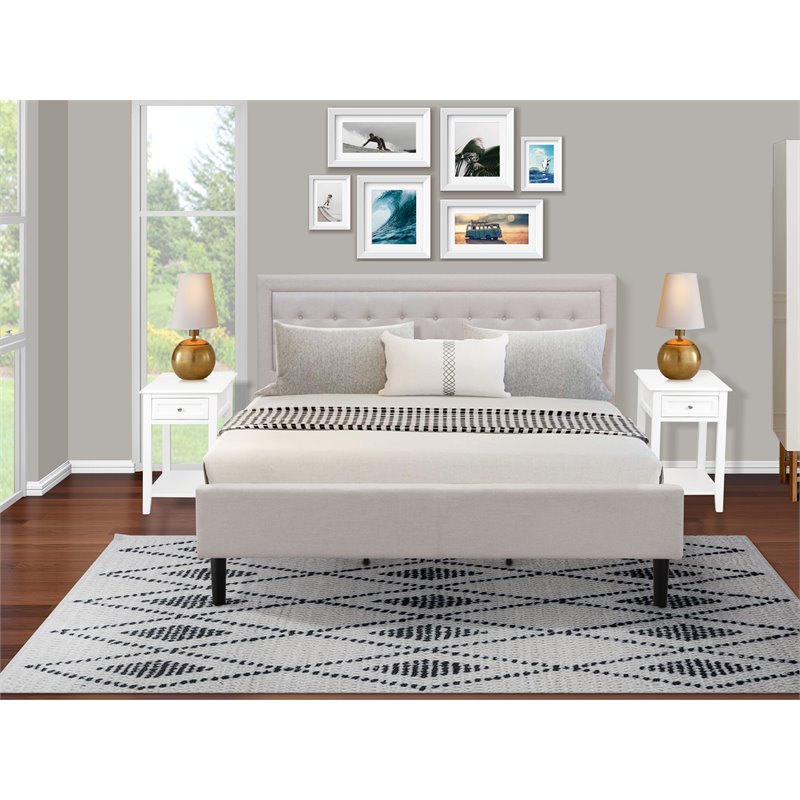 East West Furniture 3-piece Wood King Bedroom Set in Mist Beige/Jacobean