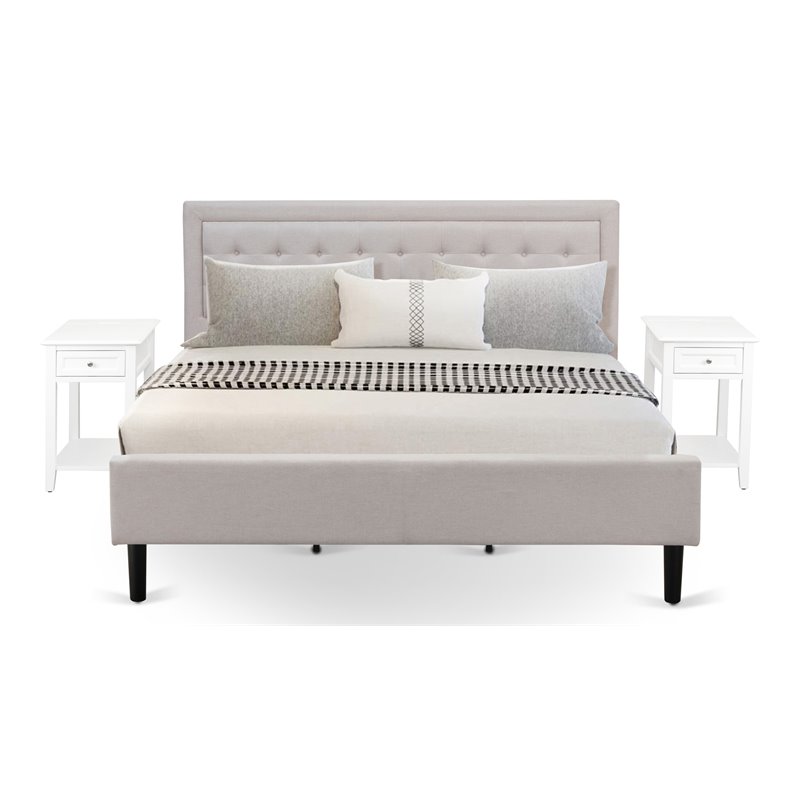 East West Furniture 3-piece Wood King Bedroom Set in Mist Beige/Jacobean