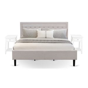 East West Furniture 3-piece Wood King Bedroom Set in Mist Beige/Jacobean