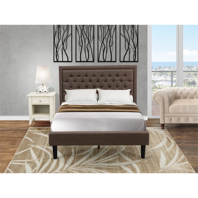 East West Furniture 2-piece Wood Bedroom Set in Brushed Butter Cream/Brown
