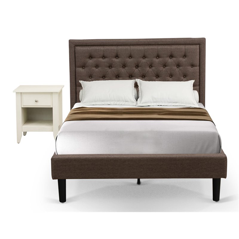 East West Furniture 2-piece Wood Bedroom Set in Brushed Butter Cream/Brown