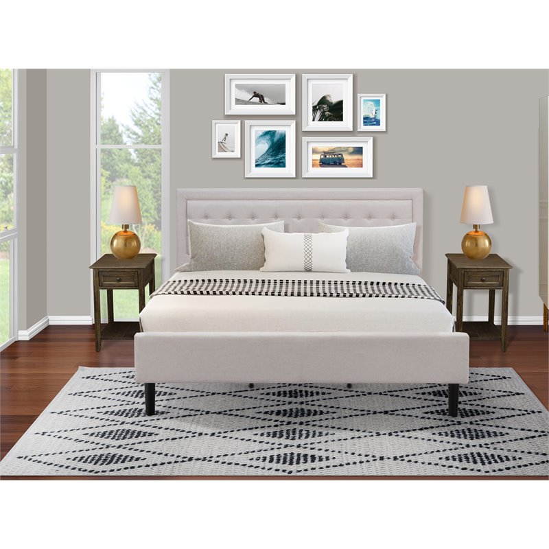 East West Furniture 3-piece Wood Fannin King Bedroom Set in Mist Beige/Jacobean