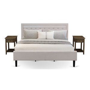 East West Furniture 3-piece Wood Fannin King Bedroom Set in Mist Beige/Jacobean